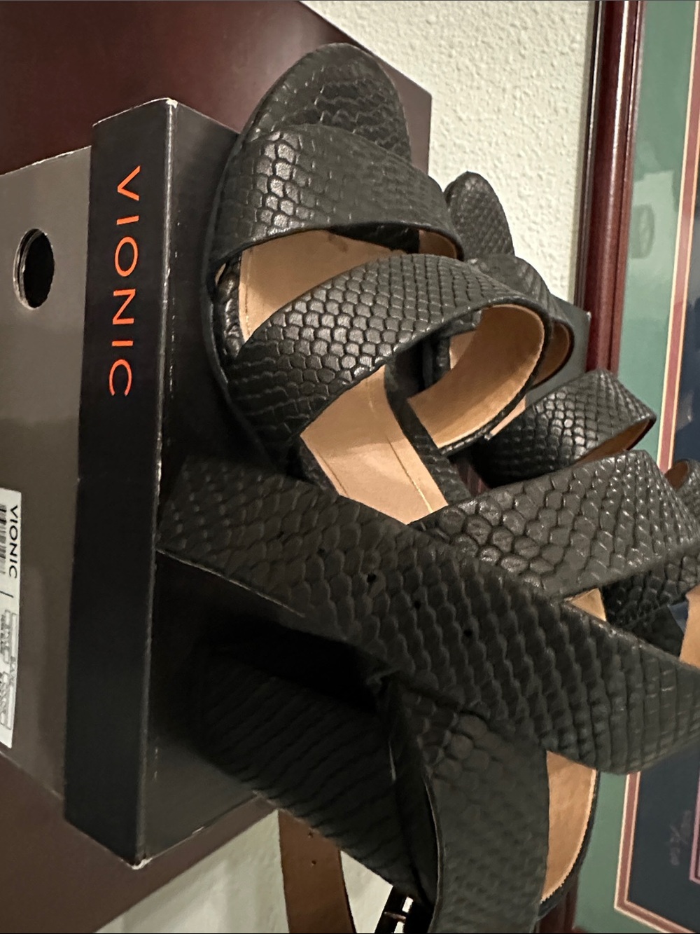 Vionic Blair Black Faux-Snakeskin Strappy Sandals. Like new - Picture 3 of 4